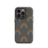 Colorful rainbow patterned phone case for iPhone 13 series.