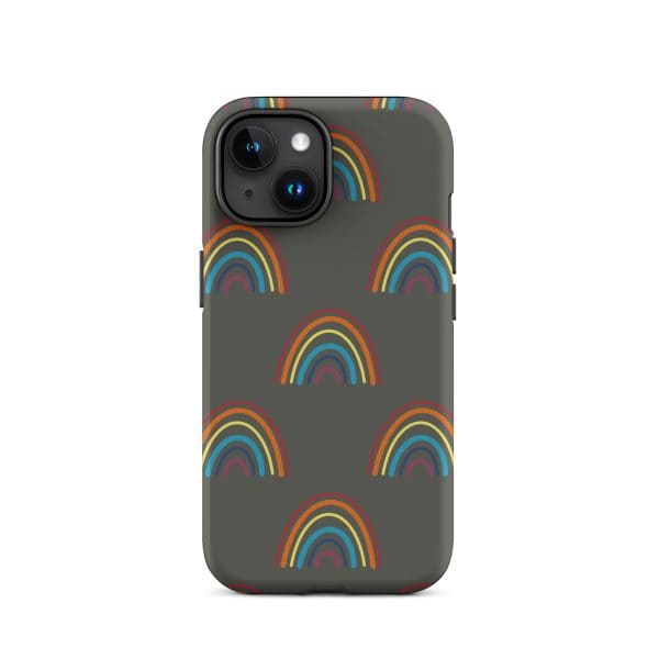 tough-case-for-iphone-matte-iphone-15-front-69482bd3b23c4.jpg Colorful rainbow patterned phone case for iPhone.