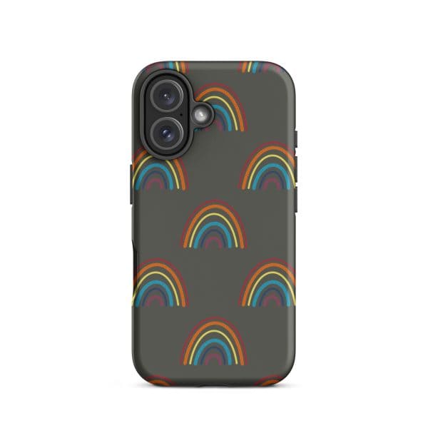 tough-case-for-iphone-matte-iphone-16-front-69482bd3b25fe.jpg Colorful rainbow pattern phone case for iPhone 13 with vibrant design.