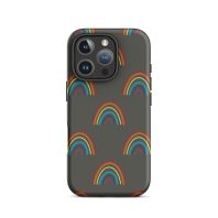 Vibrant rainbow phone case for iPhone with colorful arc pattern and protective design.