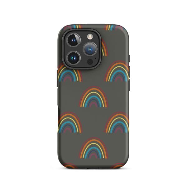 tough-case-for-iphone-matte-iphone-16-pro-front-69482bd3b26c5.jpg Vibrant rainbow phone case for iPhone with colorful arc pattern and protective design.