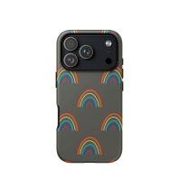 Colorful rainbow patterned iPhone case for stylish tech protection.